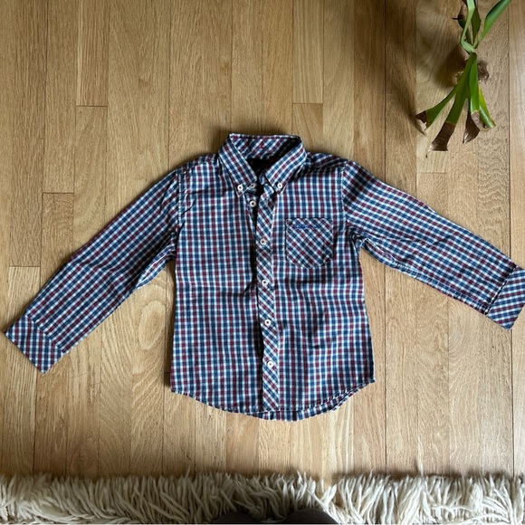 BEN SHERMAN age 4-5 blue and red plaid button down shirt with pocket - Picture 5 of 16